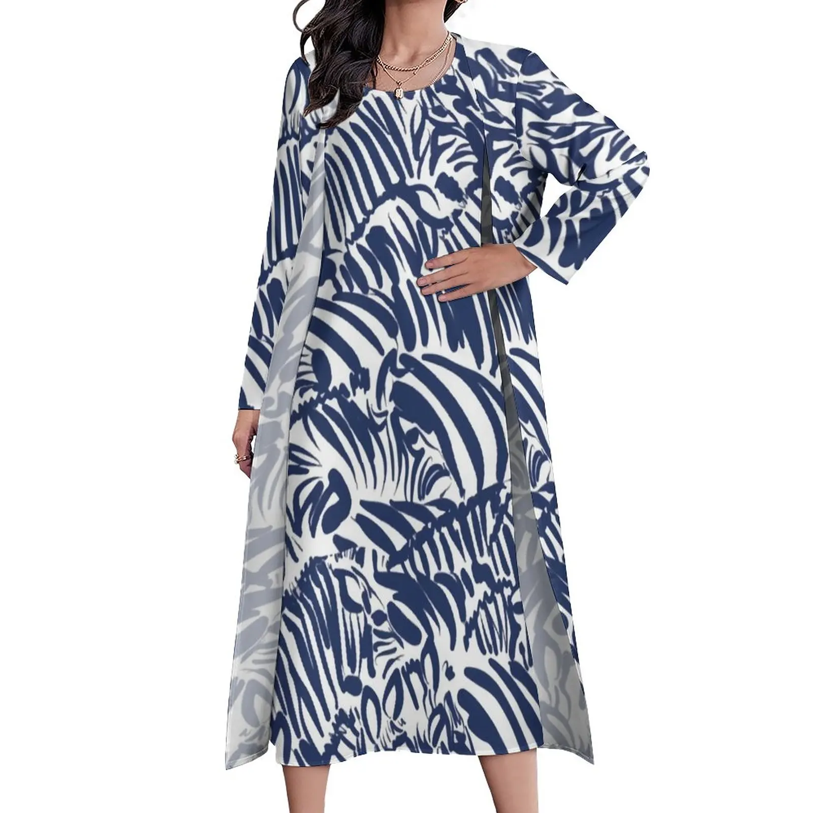 

Платье-Макси женское длинное в полоску, с принтом зебры