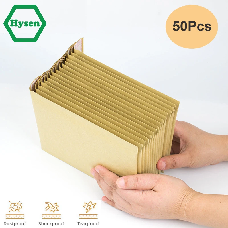 Hysen 50Pcs Natural Brown Bubble Mailers Kraft Paper Cushion Padded Envelopes Pouch Bags with Cushioning for Packing
