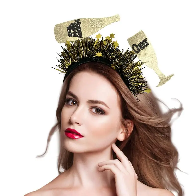 Happy New Year Headband Headdress Champagne Bottle Hair Hoop Creative Sparkling New Year Eve Party Tiara For Party Costume