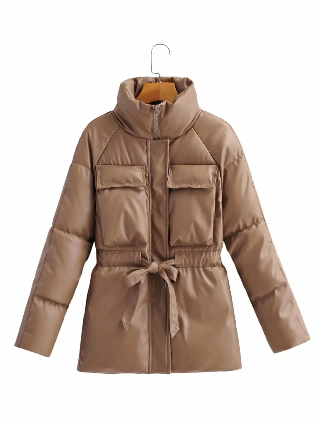 Winter black Padded PU jacket women faux leather coat Warm Long Sleeve Outwear Motorcycle Jacket female winter parka