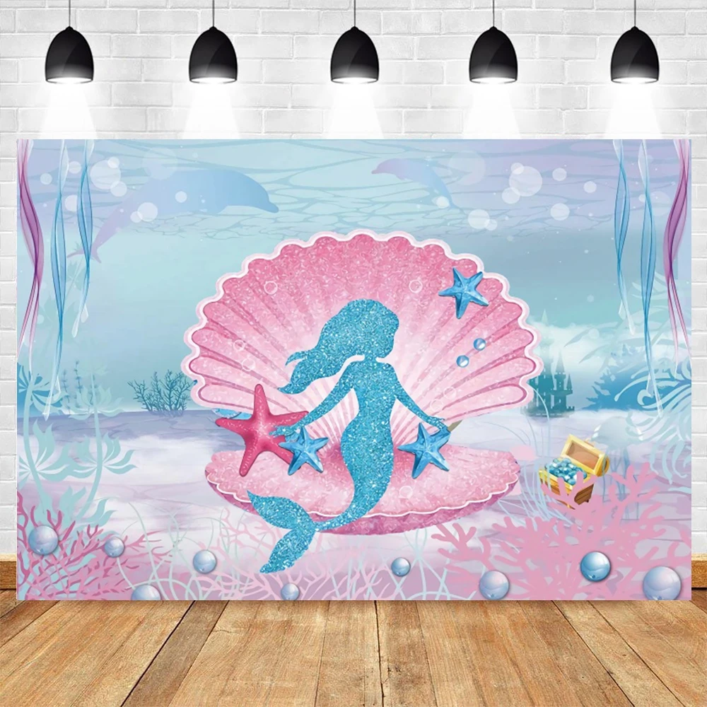 

Фон для фотосъемки с изображением морского побережья русалки ракушки декор для девочек новорожденных День Рождения Вечеринка фон для фото...