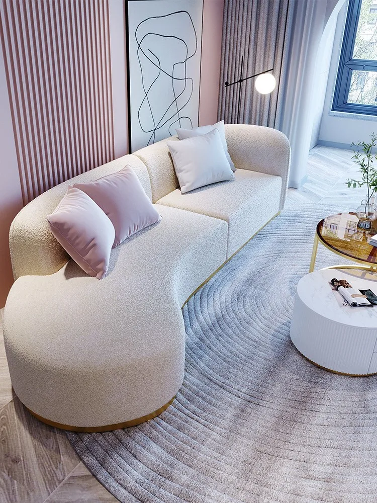 

Nordic Lamb Velvet Sofa Modern Minimalist Living Room Creative Light Luxury Curved Sofa Furniture Living Room Set Modern Sofas