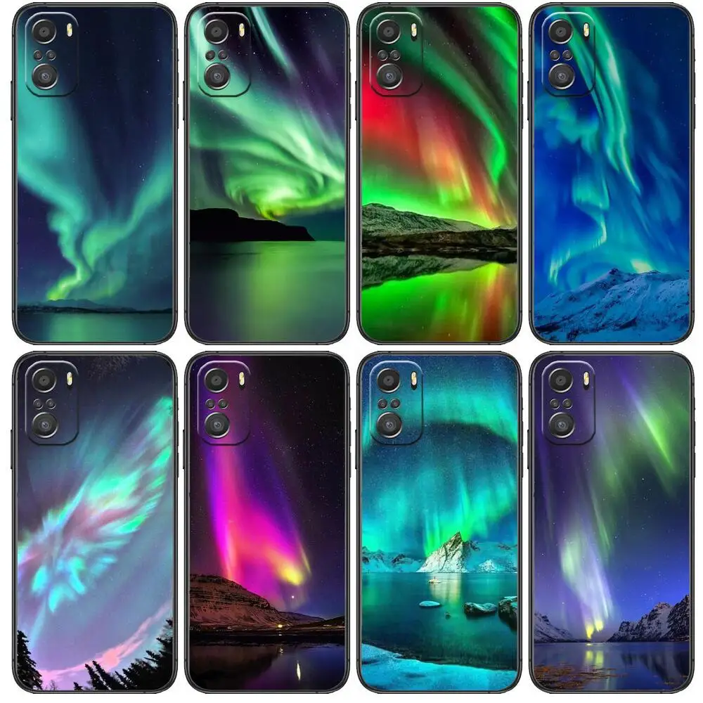 

aurora Phone Case For xiaomi redmi 11 Lite pro Ultra 10 9 8 MIX 4 FOLD 10T Black Cover Silicone Back Prett