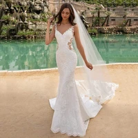 anna beauty wedding dress 2022 simple v neck lace beach bridal gown bohemia appliques sexy vestido de noiva civil women skirt