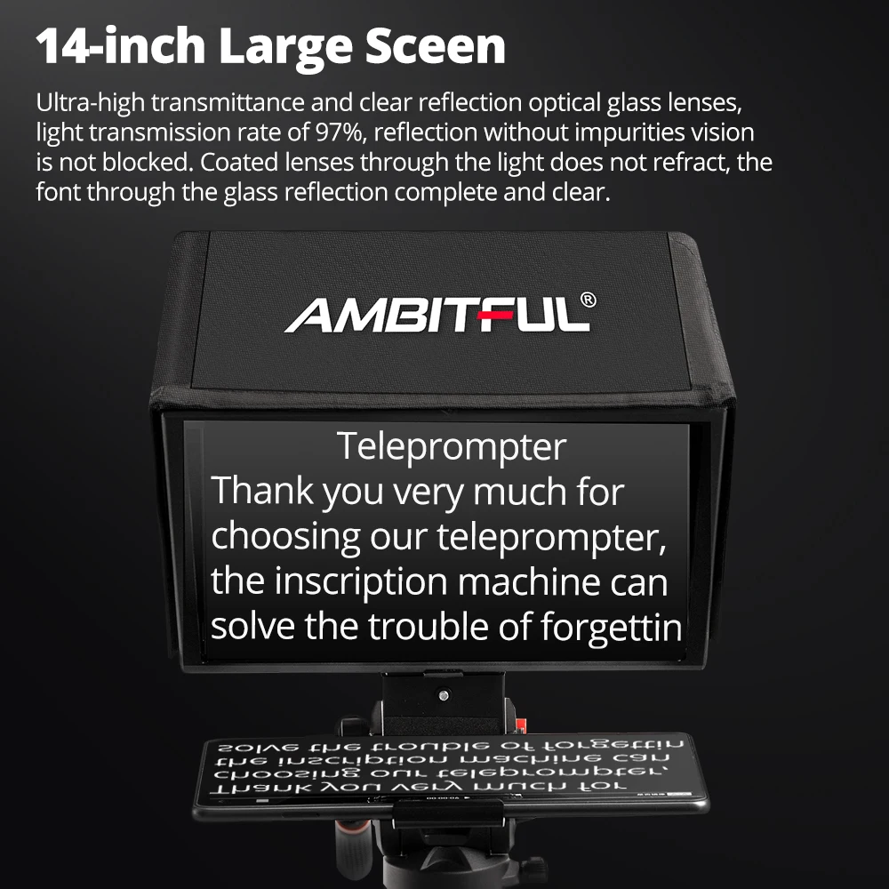 Фото Профессиональный складной телесуфлер Ambitful T14 с большим экраном для телефона, DSLR-камеры, запись видео в реальном времени, мини-телесуфлер T1 №3