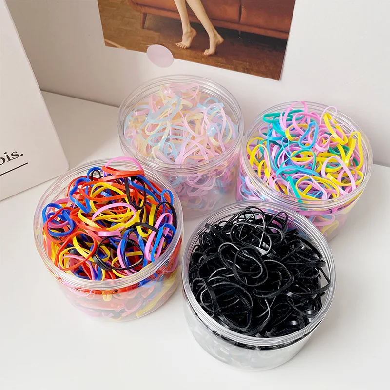 

Korean 500pcs/1Set Disposable Elastics Rope Ties Rubber Band Hair Accessories For Women Girls Kids Headdress Holder Multicolor