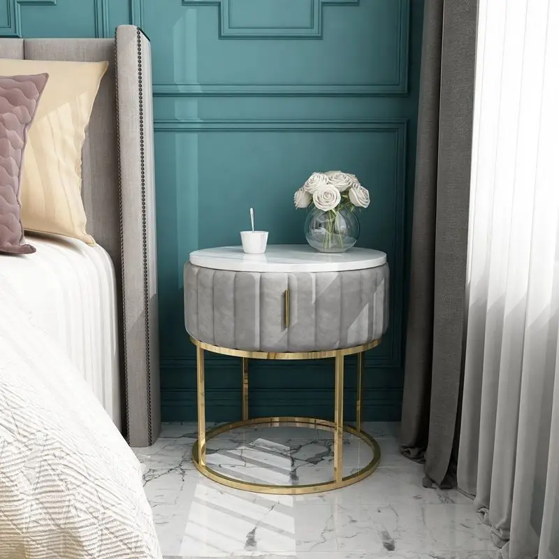 

Modern minimalist light luxury small apartment home bedroom marble round bedside table table living room sofa corner few