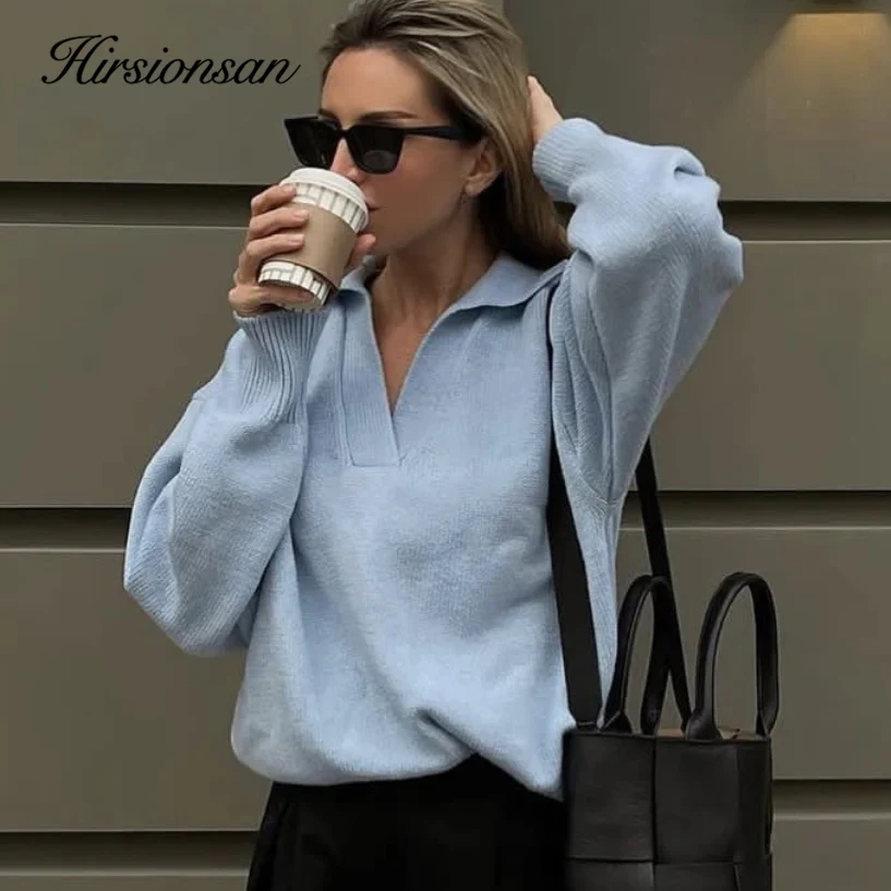 

Hirsionsan Basic V Neck Knitted Sweaters Women 2022 New Winter Loose Solid Ladies Pullovers Warm Korean Casual Knitwear Jumper