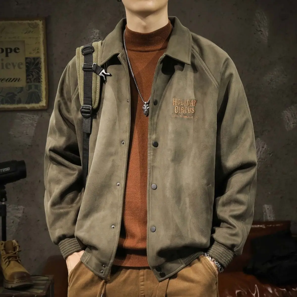 

jackets for menAutumn and Winter New Suede Baseball Jersey Men's Casual INS Fashion Brand Loose Embroidered Jacket Coat Men's Po