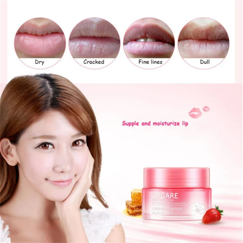 

BIOAQUA Strawberry Lip Sleeping Mask Exfoliator Lips Balm Moisturizer Nourish Lip Plumper Enhancer Vitamin Skin Care Night Cream