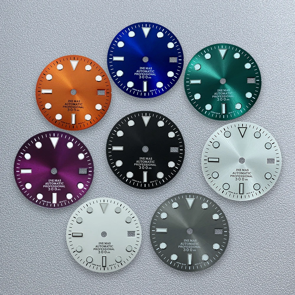 Циферблат SUB с логотипом S 28 5 мм подходит для NH35/NH36/4R/7S зеленый светящийся