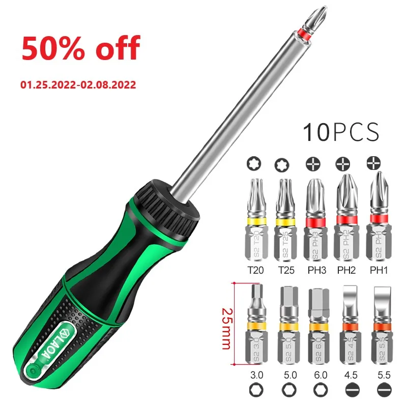 

LAOA 10 in 1 Ratchet Screwdriver With 10pcs Phillips/Slotted Torx Screwdriver Hexagon Bits Set S2 Screw Driver Tools kit
