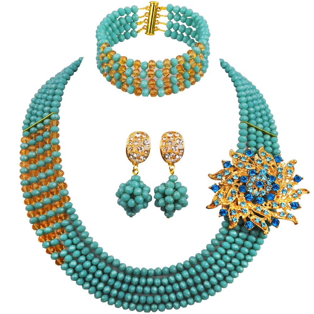 

Aqua Blue Crystal Beads Necklace African Jewelry Set