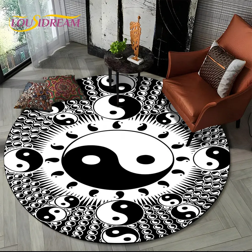 

3D Chinese Tai Chi Bagua Yin Yang Round Area Rug,Carpet Rug for Living Room Bedroom Sofa Playroom Decor,kids Non-slip Floor Mat