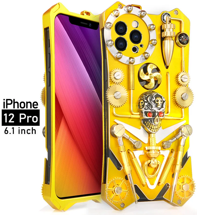 New Zimon Luxury New Arrival Gothic Skull Gear Rotation Skeleton Shockproof Protection Case For Iphone 14 13 12 11 Pro Mini Max