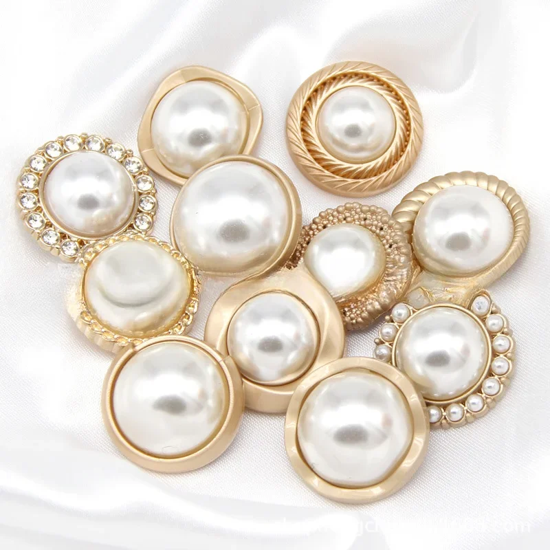 10 шт. жемчужные золотые металлические женские пуговицы для пальто одежды