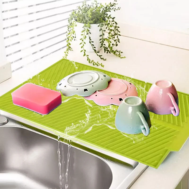 

Kitchen Drying Pad Drain Mat Silicone Dish Drainer Tray Large Sink Drying Worktop Organizer Drying Mats for Dishes Tableware