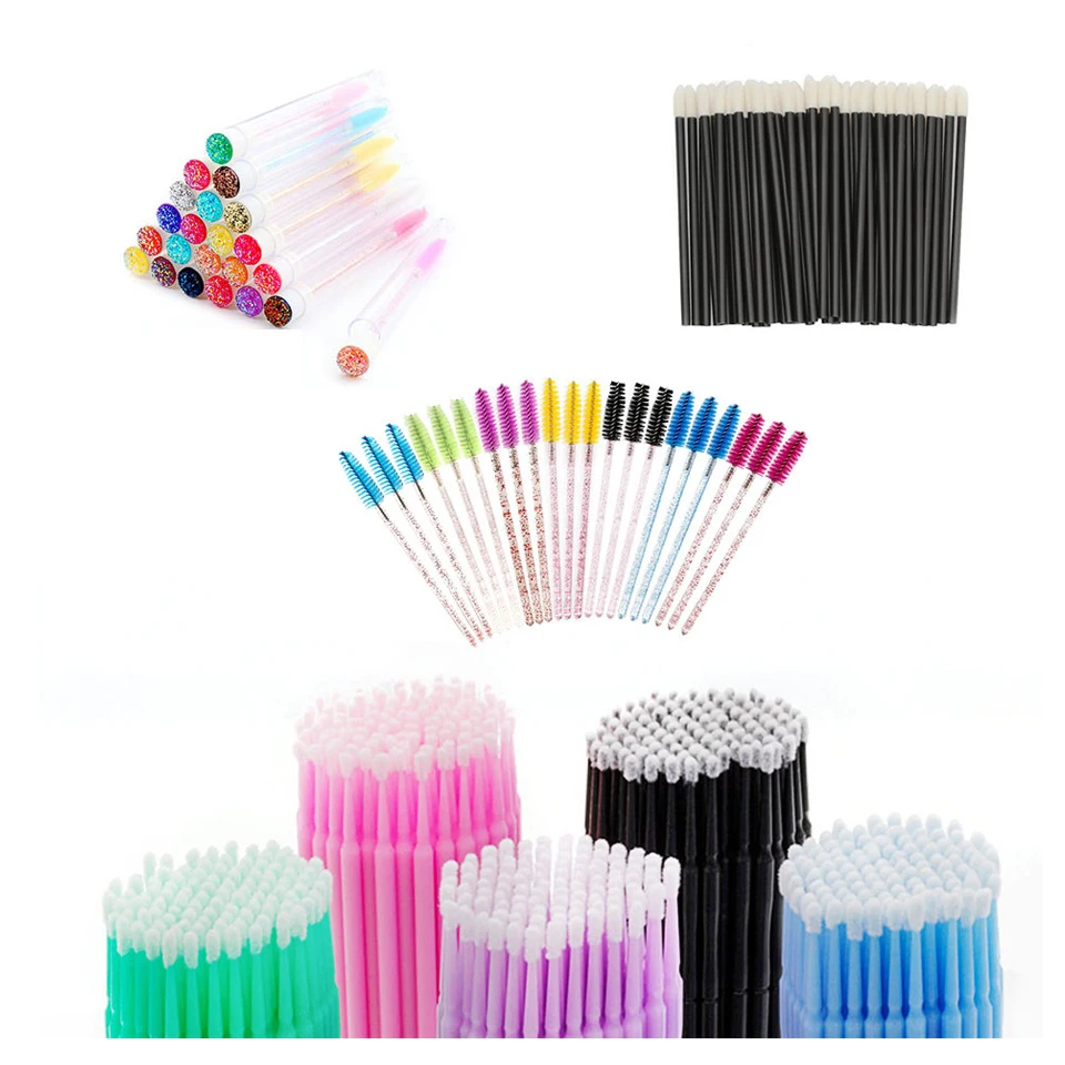 50PCS Cosmetic Eyebrow Eyelash Brushes Lash Extension Comb Wands Microbrushes Spoolies Lip Brush Makeup Brush Mascara Wands Tube