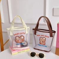cute shoulder bags for girls cartoon bear mesh beach handbags korean fashion large capacity transparent swimming bag female