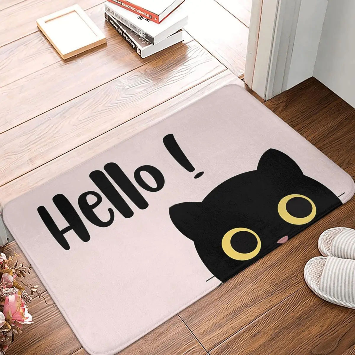 

Animals Art Bath Mat Black Cat Peeking Doormat Living Room Carpet Entrance Door Rug Home Decor