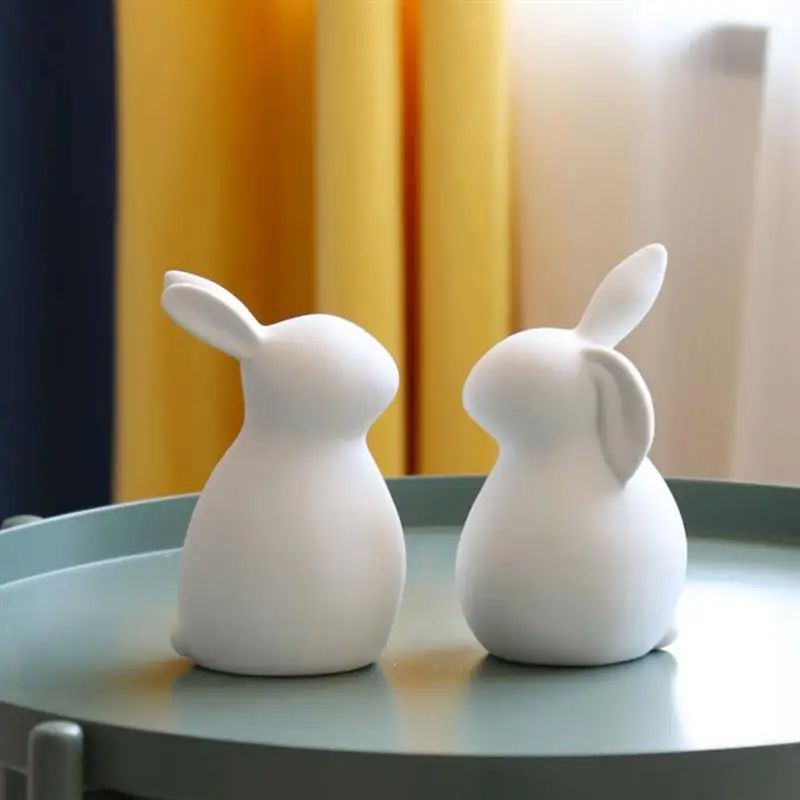 

Bunny Easter Rabbit Figurine Ceramic Mini Bunny Decor Figurines Miniature Porcelain Figure Sculpture Party Statue Ring Favors