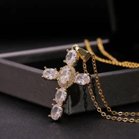 new religious jewelry cross inlaid zircon pendant copper gold ladies party necklace holiday party gift