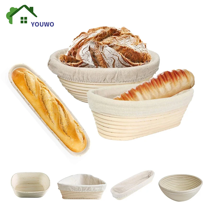 

Natural Rattan Bread Fermentation Wicker Basket Baguette French Bread Banneton Proofing Basket With Linen Cloth Dough BakingTool
