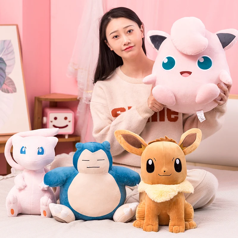 Pokemon Plush Toy Animated Version Pikachu Bulbasaur Squirtle Snorlax Jigglypuff Mew Eevee Stuffed Doll Keychain Gift For Girl