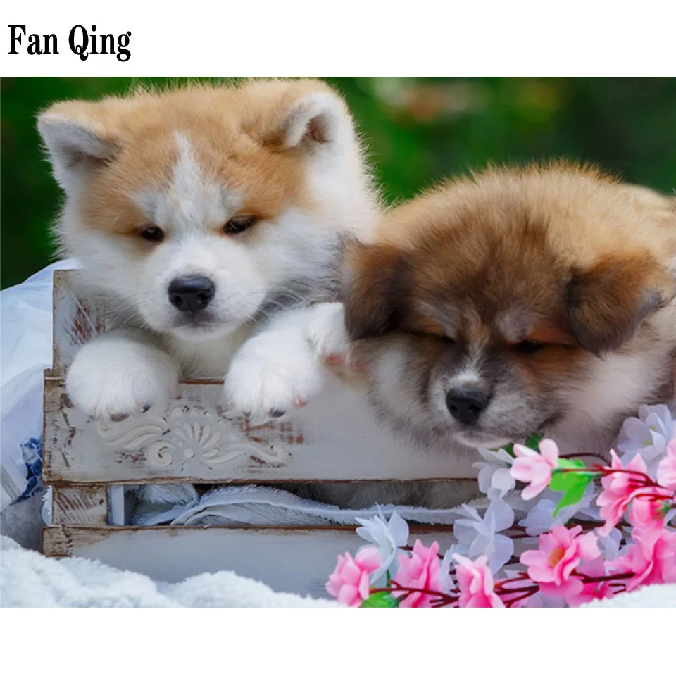 

Новая Бриллиантовая живопись, 2 мопса, щенки, полная квадратная/круглая Алмазная вышивка, картина стразы, Алмазная мозаика