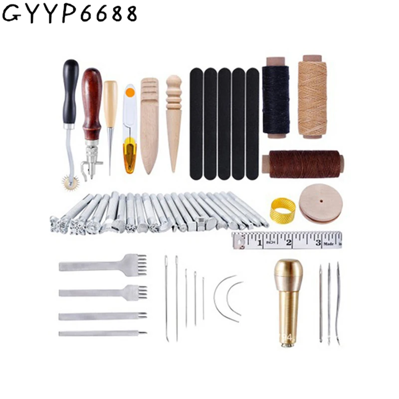 Leather Craft Tools Kits Awl Needle Thread Sets Stitching Hand Sewing Punch Carving Work Groover Saddle Professional Accessories