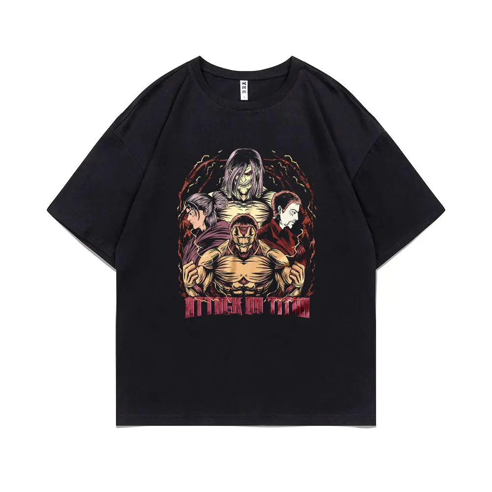 

Japanese Anime Attack on Titan Eren Jaeger Theo Magath Tshirt Men Manga Oversized Tops Streetwear Men's Cotton Short Sleeve Tees