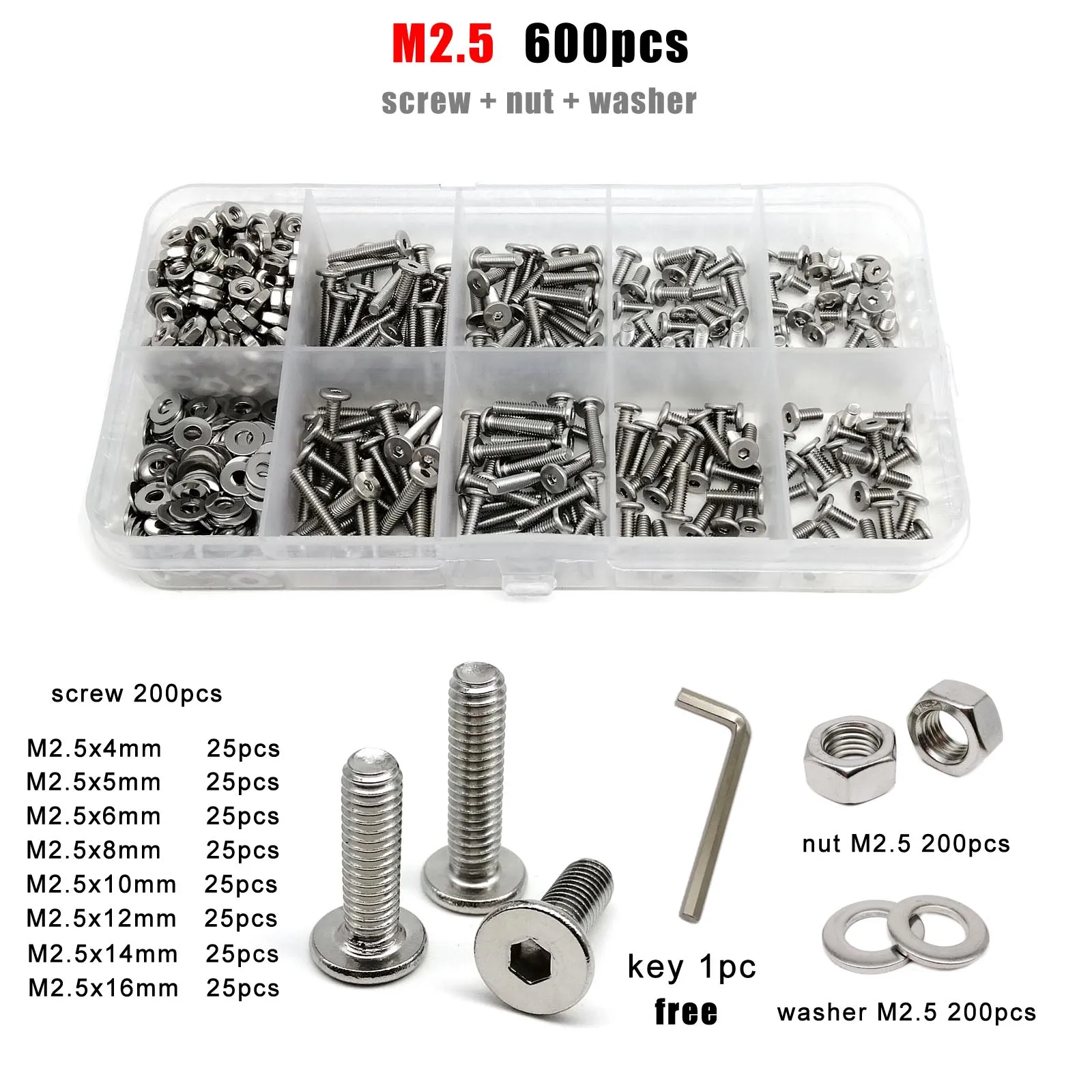 

Набор болтов HZYUEGOU из нержавеющей стали M1.6-M8