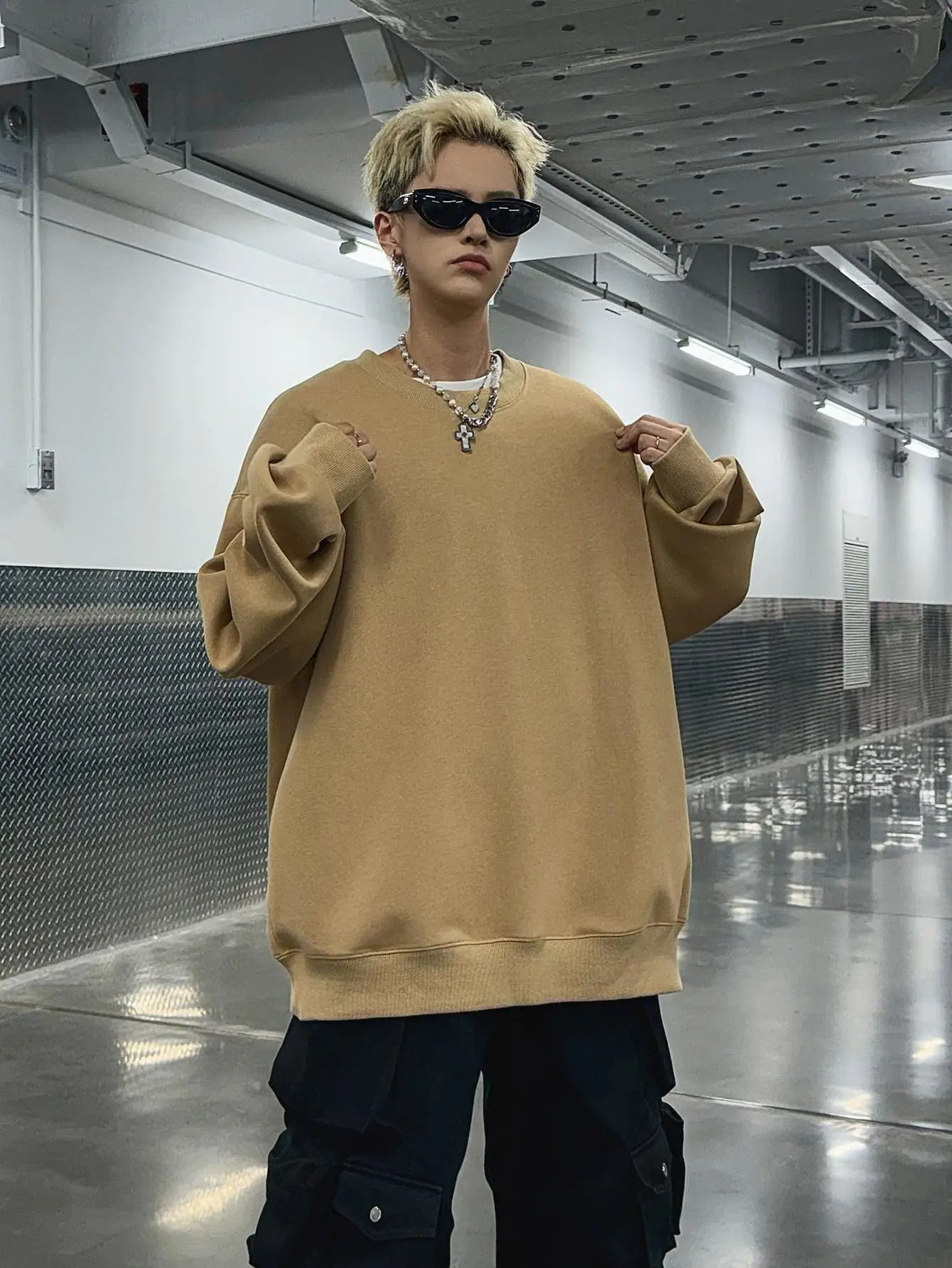 Мужской пуловер в стиле хип-хоп однотонный свитшот оверсайз Y2k