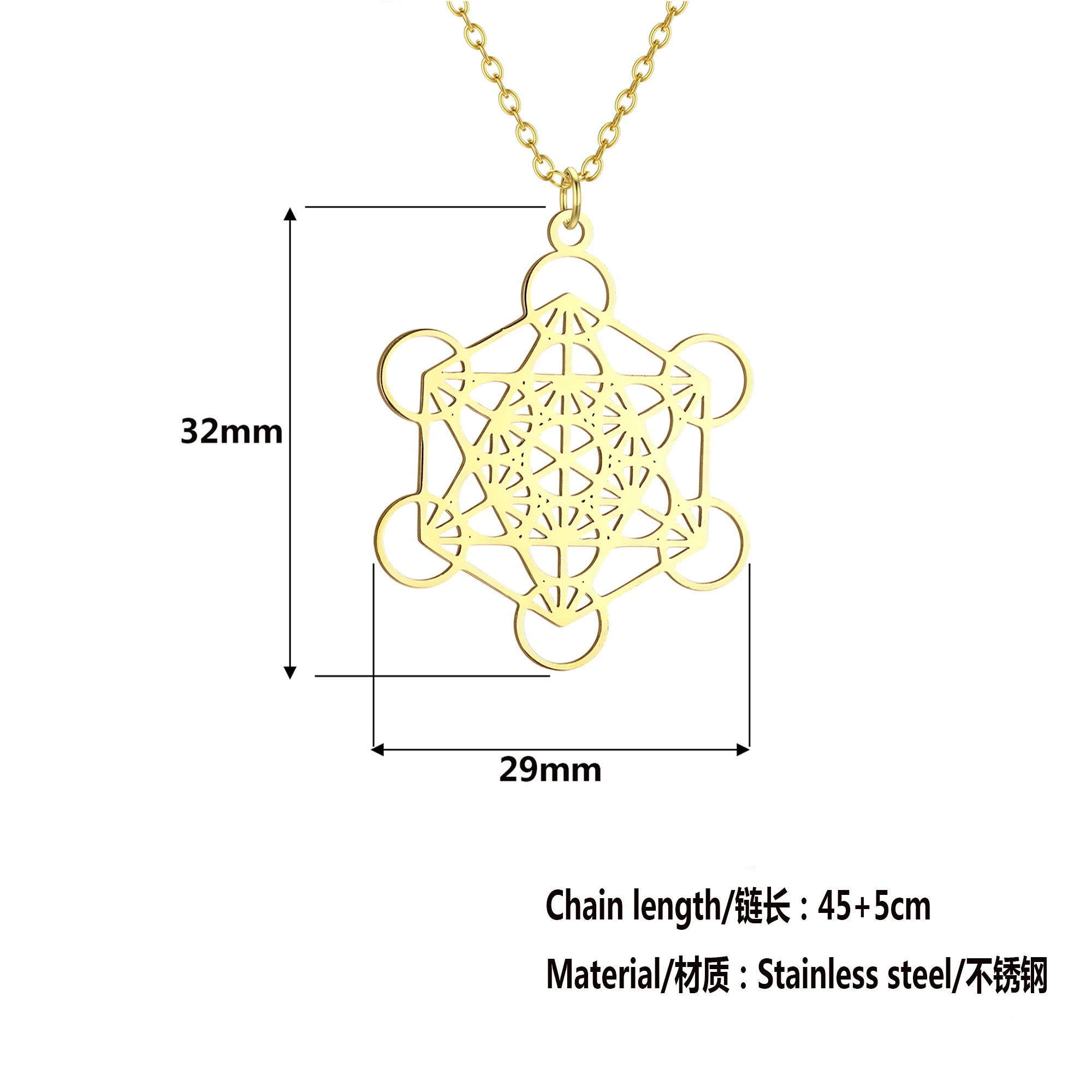 LUTAKU Metatron Cube Religiosus Symbol Meditation Stainless Steel Pendent Necklace For Women Men Sacred Geometry Jewelry Gifts images - 6