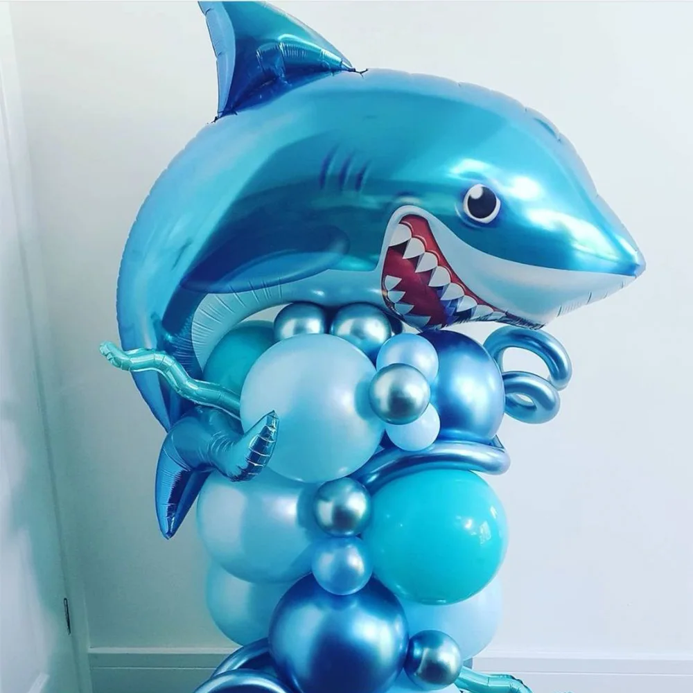 

New Birthday Party Decoration Sequined Shark Balloon Set Cartoon Aluminum Film Balloon Large Sea Animal Theme Toy Ball Ornament