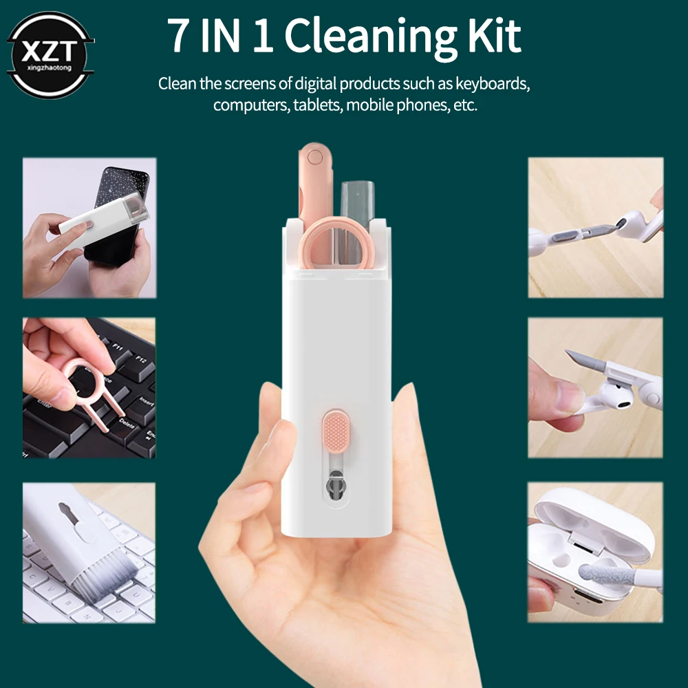 

7 In 1 Computer Keyboard Soft Cleaner Brush Kit With Key Puller Double Head Concealed Design Digital Product Cleaning Brush Tool