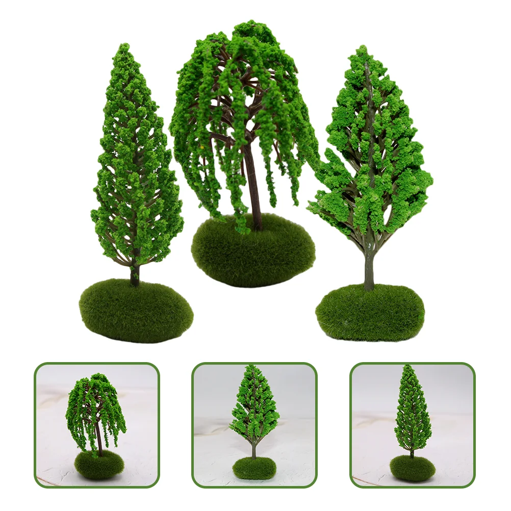 

3 Pcs Mini Landscape Model Desk Decorations Mini Landscape Decor Green Decor Tree Model Miniature Train Scenery Tree