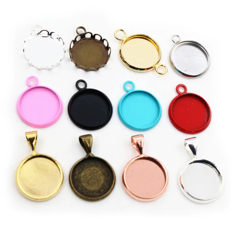 

20pcs 12mm Inner Size 6 Colors Plated Brass Material Simple Style Cabochon Base Cameo Setting Charms Pendant Tray