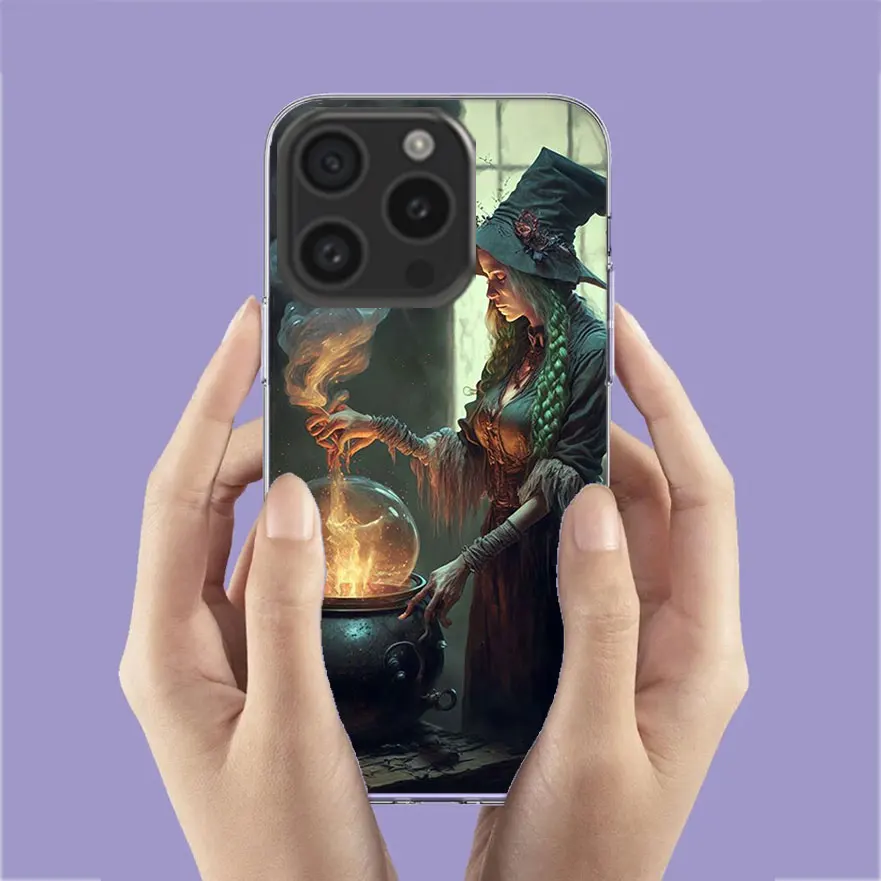Witch Magic Clear Phone Case For Aplee iPhone 12 13 Mini 14+ 15 Plus 16 Pro Max Cover 11 X XS Coque Hard PC Cell