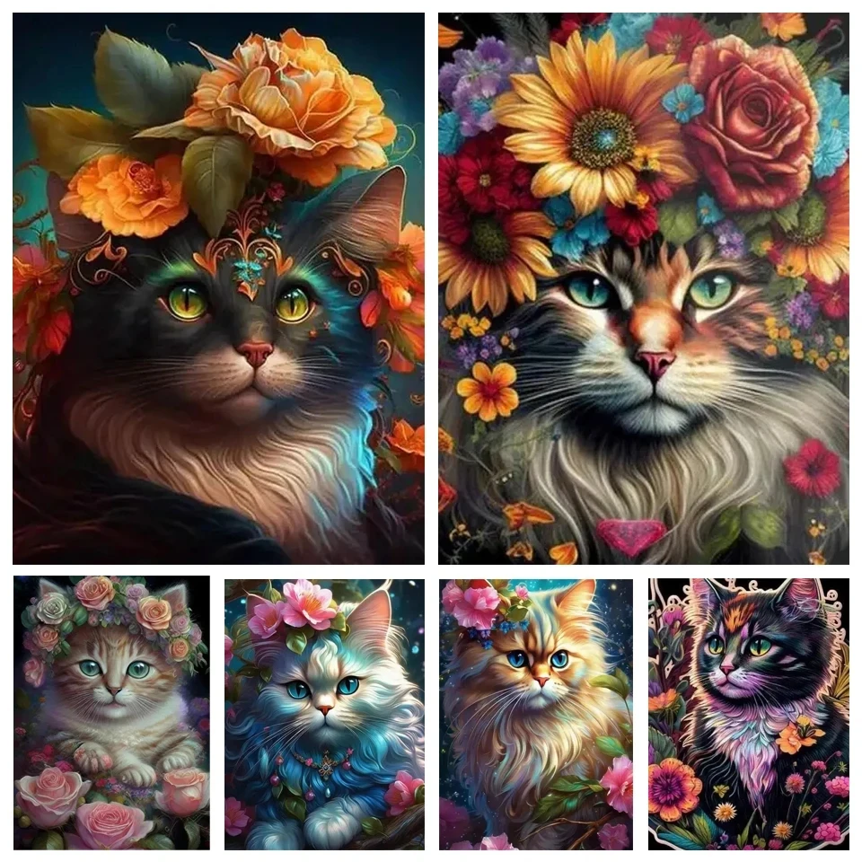 

5D алмазная живопись «сделай сам», полная вышивка, круглые алмазные мозаики, милые красочные цветы, кот, алмазная вышивка, набор для украшения дома x1367