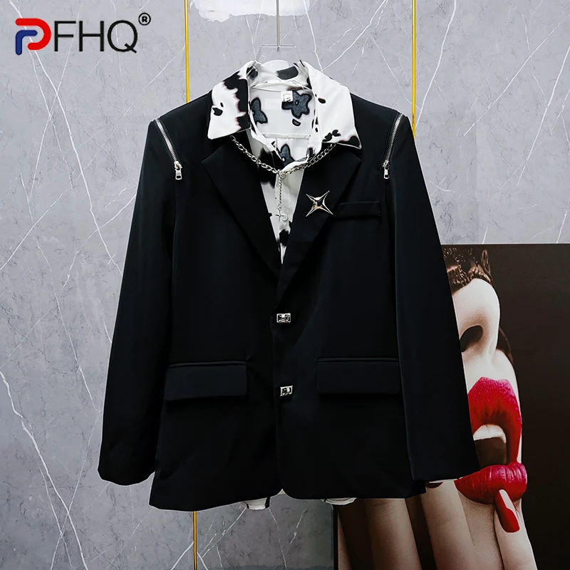 

PFHQ Autumn Men's Korean Niche Design Metal Decoration Blazer Trendy Ins Handsome Loose Double Zippers Pockets Suit Coat 21Z1335