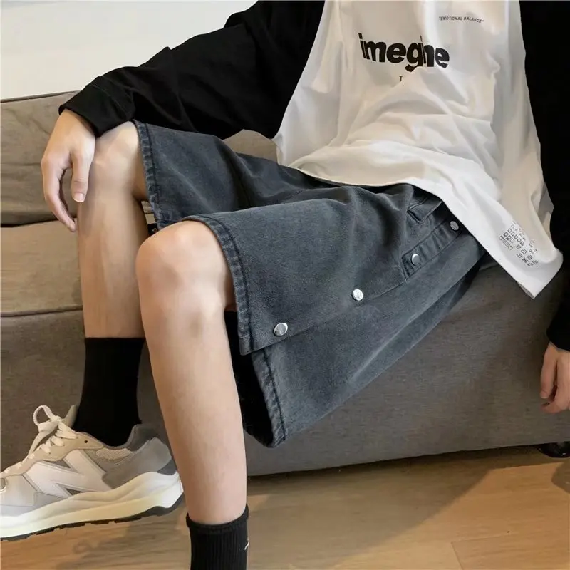 

Шорты мужские джинсовые с большими карманами, повседневные свободные короткие штаны из денима с эластичным поясом, лето 2023
