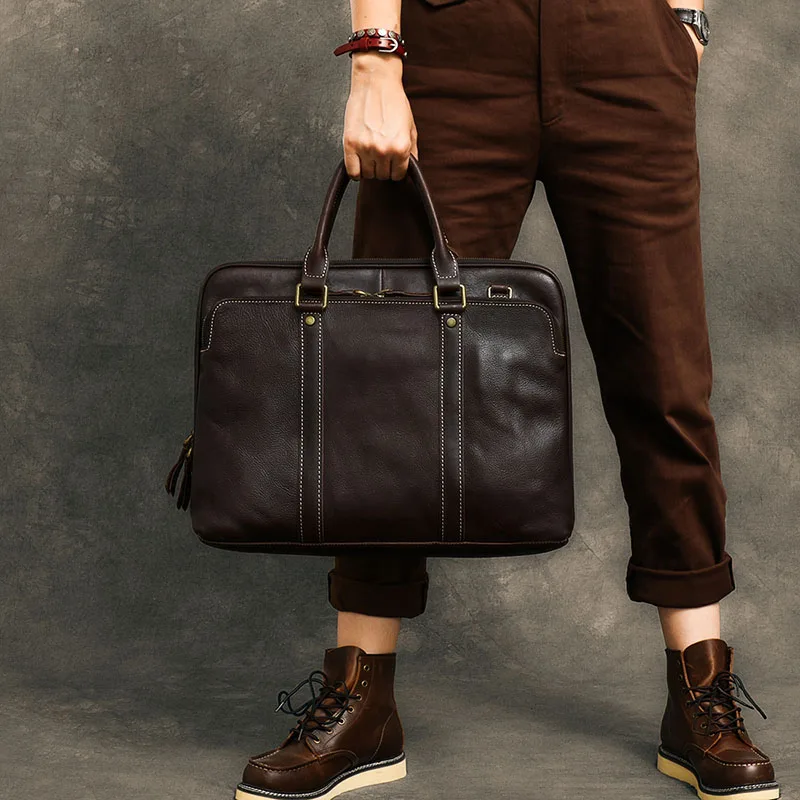 Luxury Business Genuine Leather Briefcase Vintage Men Handba