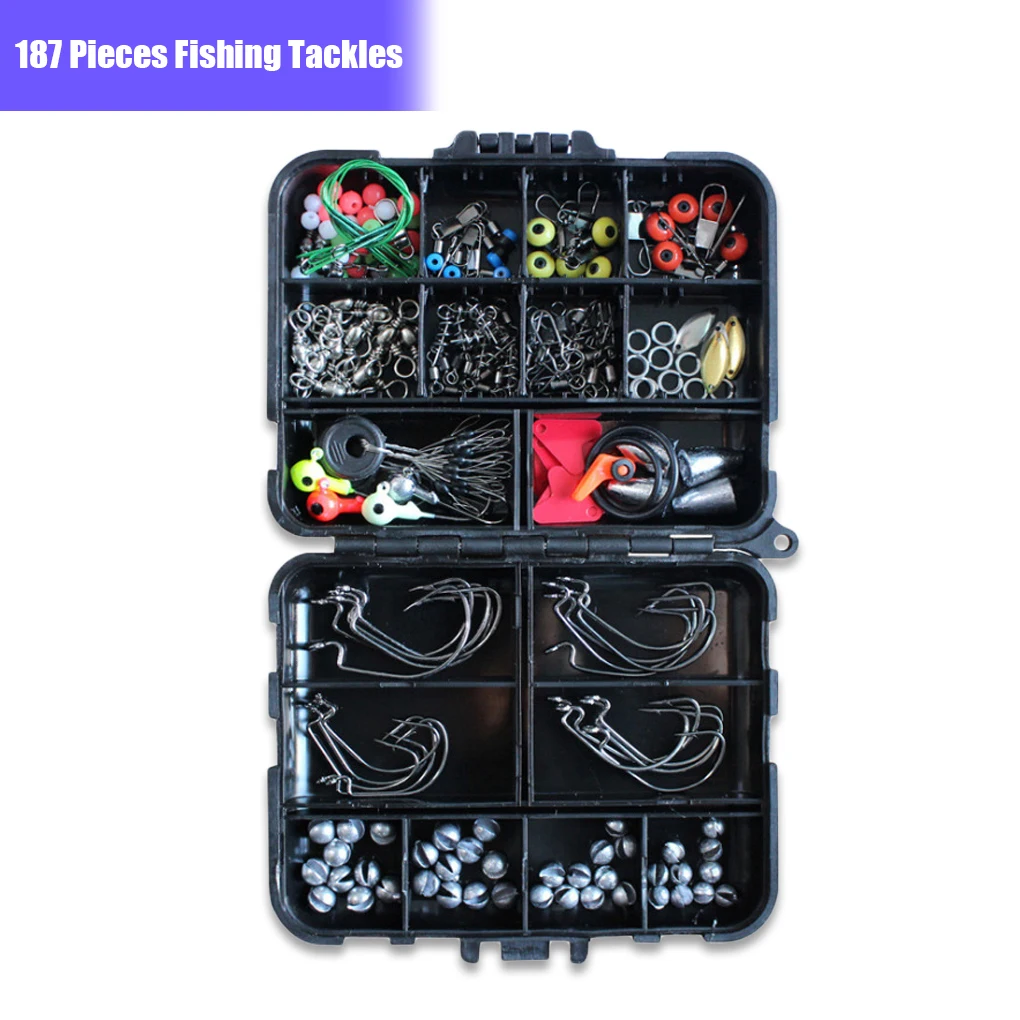 

187 Pieces Fishing Tackles Jig Hooks Snaps Sinker Connectors Assortment