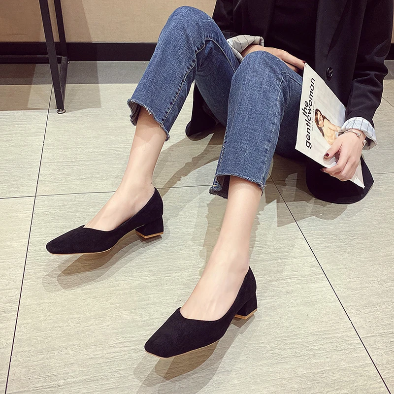 

Square High Heels Shoes Woman 2022 Suede Square Toe Black Heels Office Ladies Female Pumps Zapatos Mujer Primavera Verano 2022