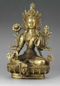 Chinese Old Tibet BRASS Buddhism Pray Bless Lotus White Tara Buddha Goddess Statue 13*21cm decoration brass factory outlets