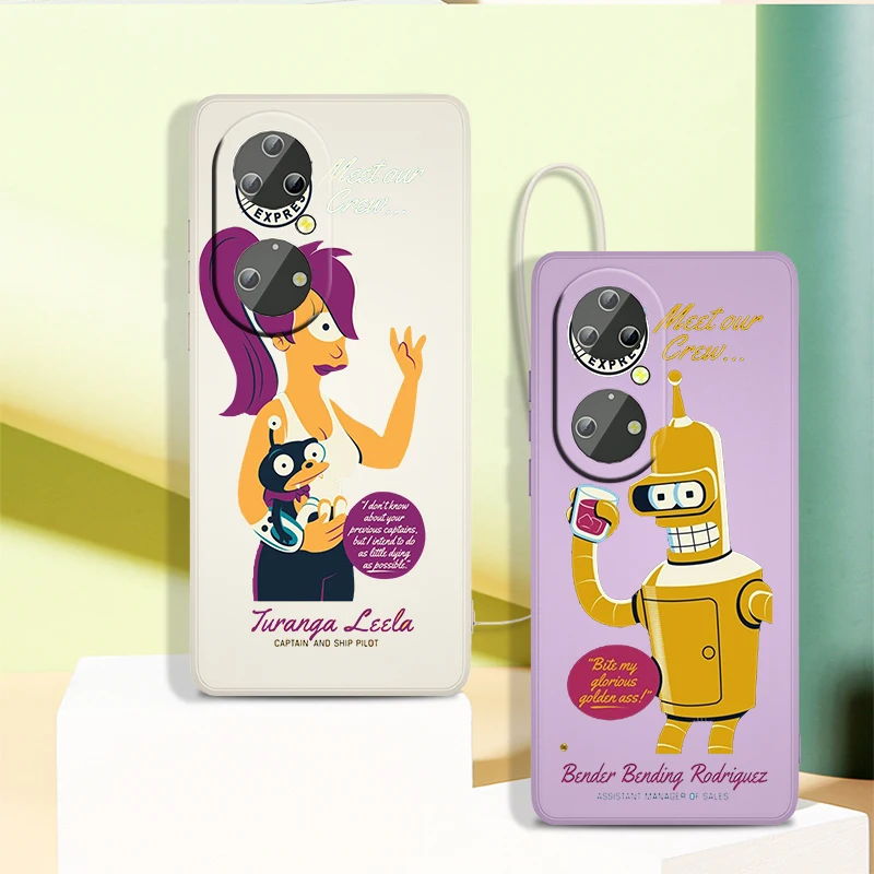 

Disney Bender Futurama Phone Case For Huawei P50 P40 P30 P20 Pro Lite E Y9S Y9A Y9 Y6 Y70 Nova 5T 9 5G Liquid Rope Cover