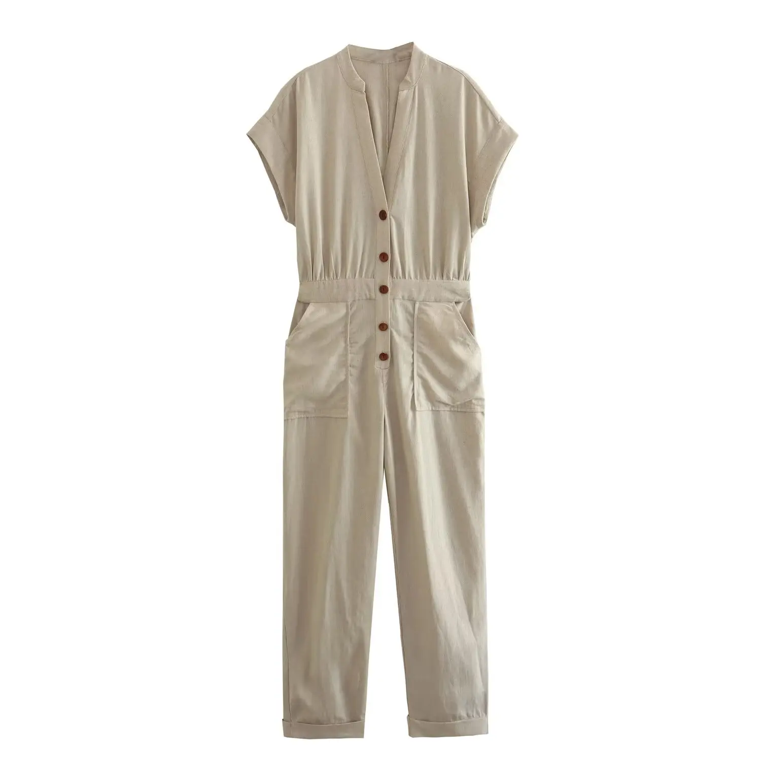 

Women 2023 New Chic Fashion Summer Linen Blended Straight Long Section Jumpsuits Vintage Female Playsuits Mujer