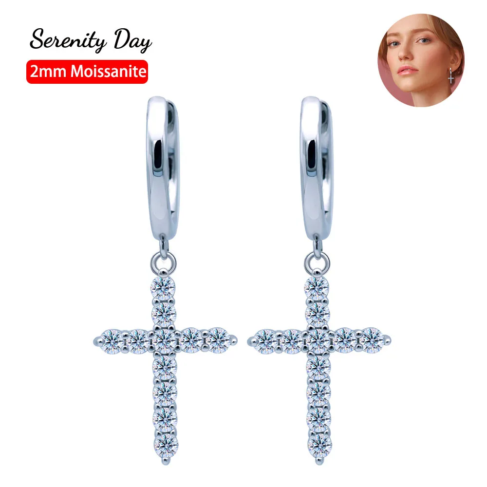 

Serenity Day S925 Sterling Silver Plate Pt950 D Color 2mm Moissanite Cross Pendant Earrings Women's Buckles Stud For Wholesale