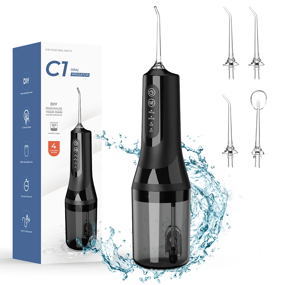 Портативный ирригатор для полости рта с USB-зарядкой, водный флоссер, зубная нить-струйник, 4 насадки, 260 мл, 3 режима (art.: 3920d8da80353) - 3920d8da80353